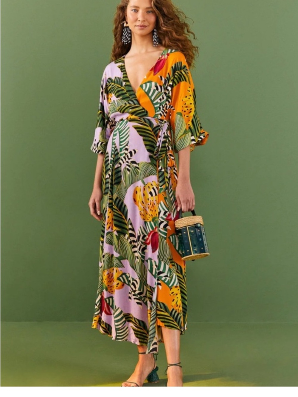 FARM Rio Mixed Striped Bananas Wrap Dress